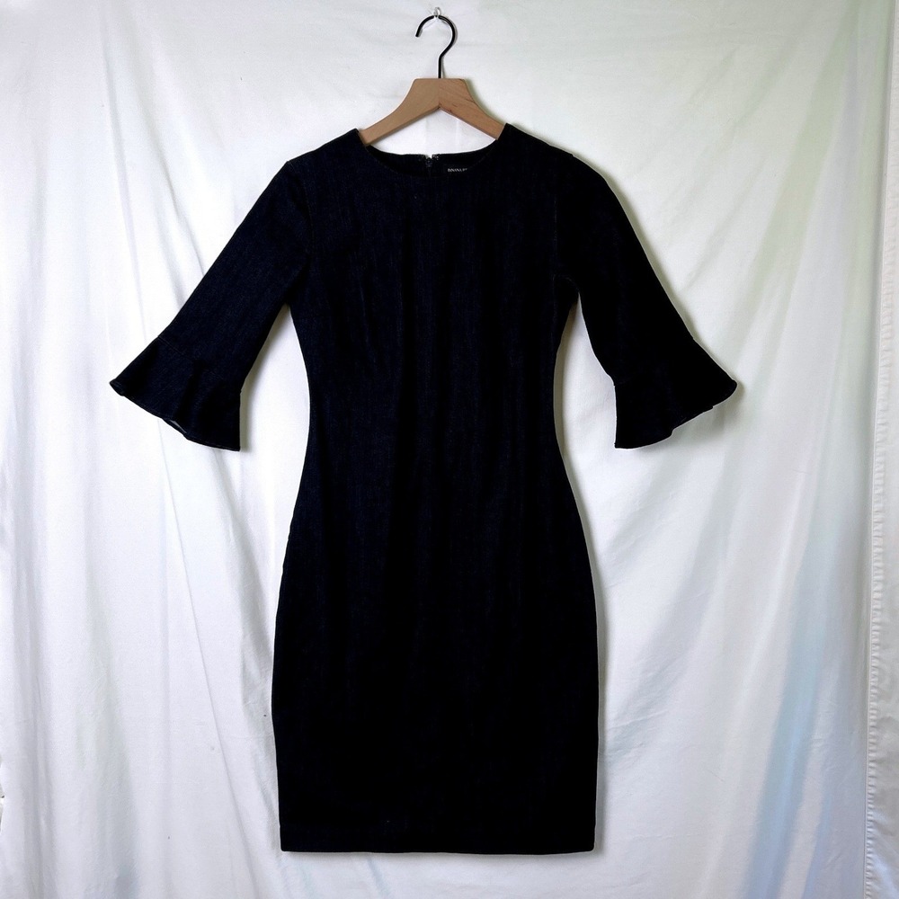 Banana Republic Women Denim Bell Sleeve Mini Dress Dark Wash Blue Size 2 Classic